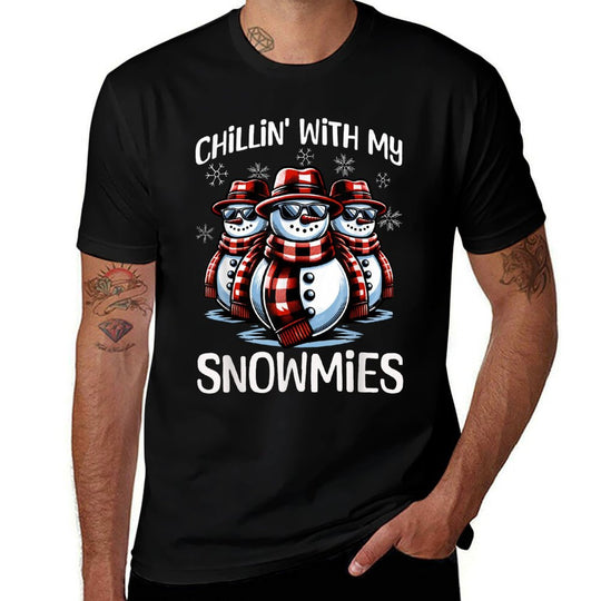 Chillin With My Snowmies Snowman Funny Christmas  Oversized Silhouette T-Shirt