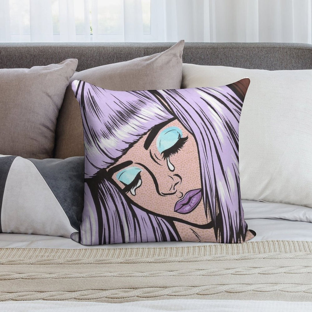Lilac Bangs Crying Comic Girl Soft Style Accent Throw Pillow