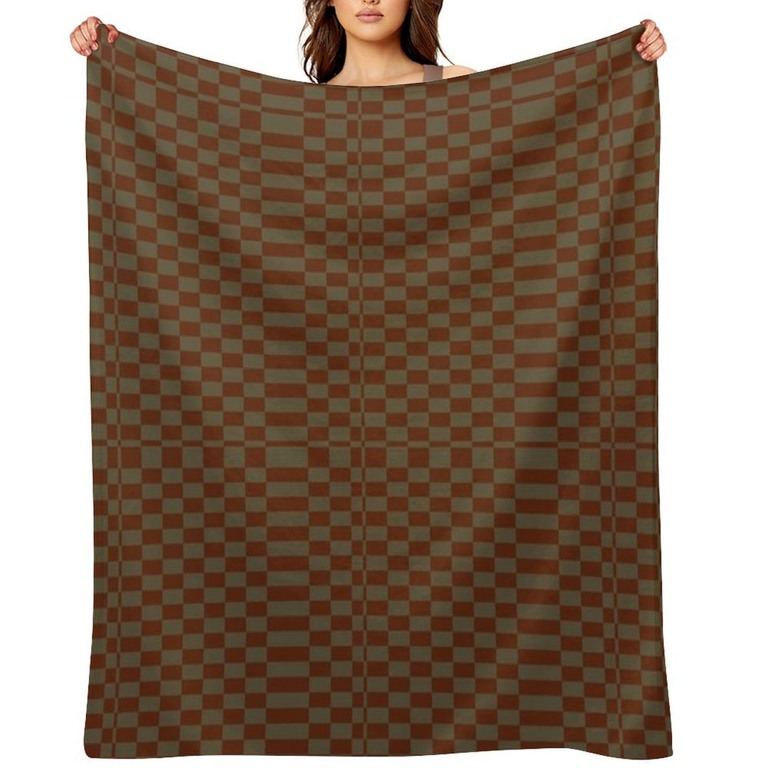 Mid Century Orange And Sand Rectangle Chequered Easy Care Throw Blanket