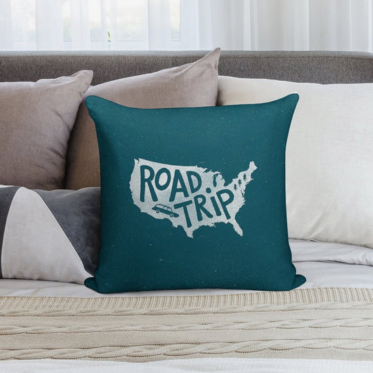 Road Trip USA - Blue Soft Durable Construction Throw Pillow