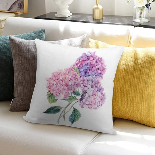 Watercolor Branch of Blooming Hydrangeas Soft Style Accent Throw Pillow