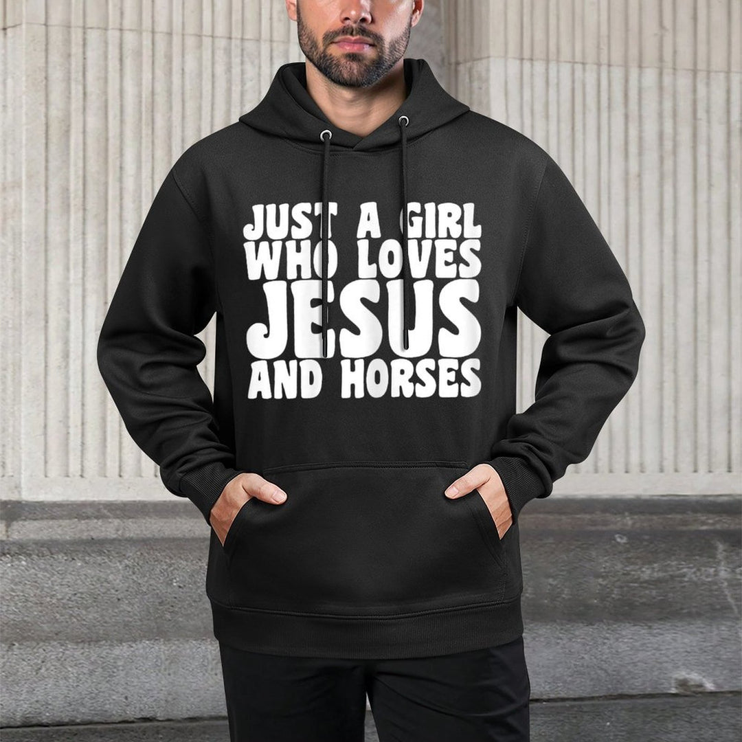 Just A Girl Who Loves Jesus And Horses Funny Christian Gift Cotton-Polyester Blend Hoodie