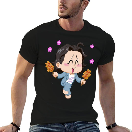 Kpop Demon Hunters Chibi Bobby Enjoying Corn Dogs  Relaxed-fit T-Shirt