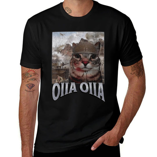 Oiia Oiia Funny Cat Meme Bootleg Graphic Men Women  Ribbed Collar T-Shirt