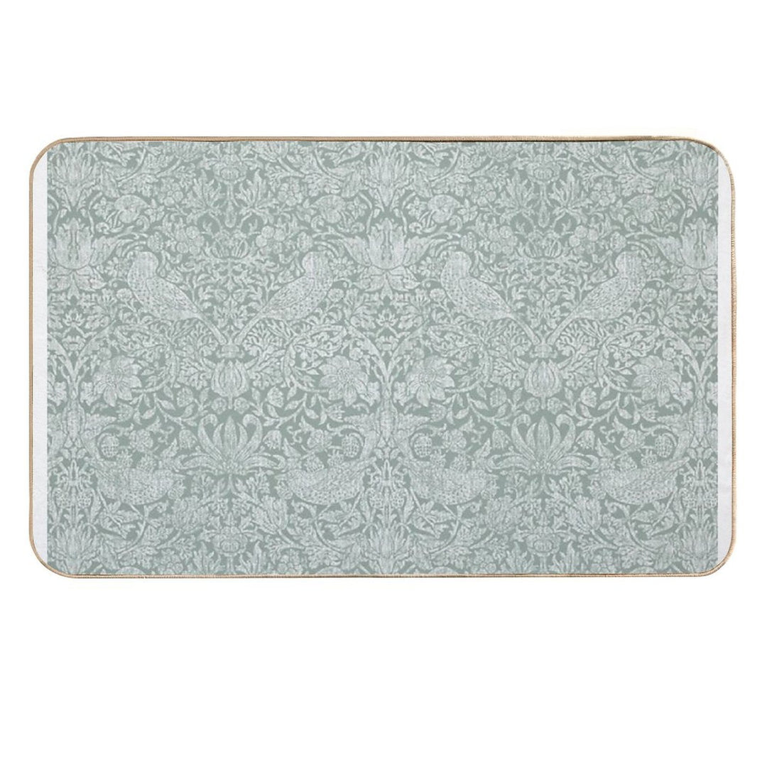 Strawberry Thief Linen on Sage Green  Easy Maintenance Bath Mat