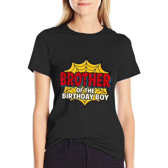 Kids Brother of The Birthday Boy Spider Theme Party Matching  Oversized Silhouette T-Shirt