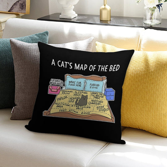 Cats Map of The Bed Funny Cat Gift for Cat Owner Soft Washable Throw Pillow