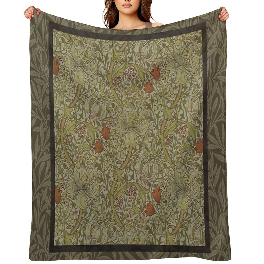 William Morris Floral Lily Willow Art Print Design Sustainable Throw Blanket