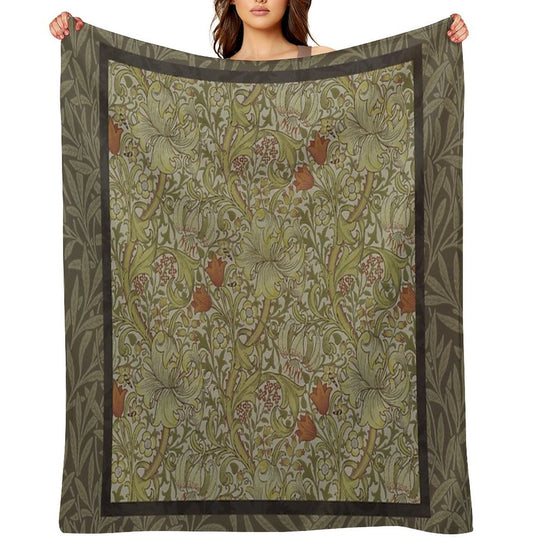 William Morris Floral Lily Willow Art Print Design Sustainable Throw Blanket