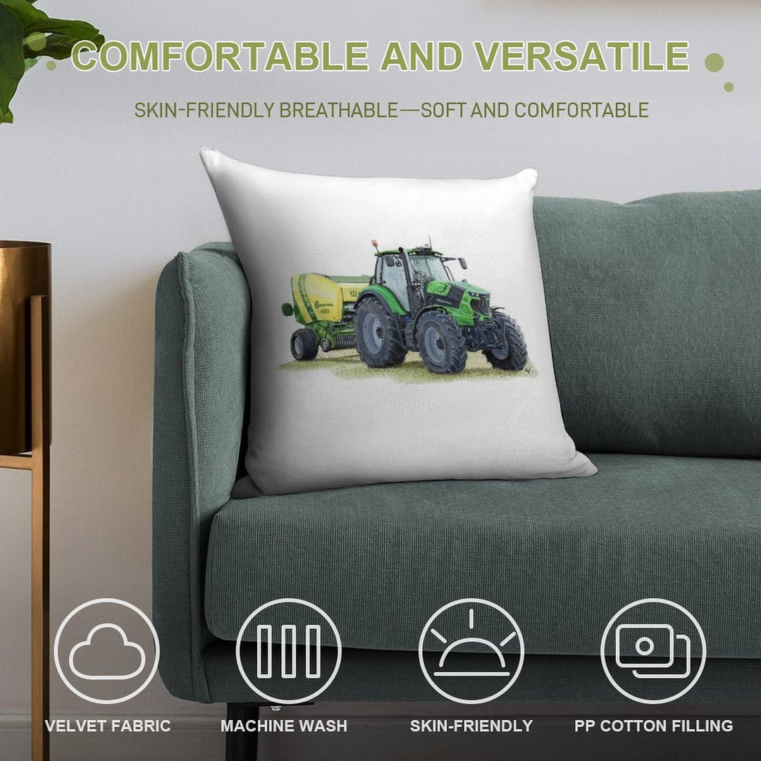 Green Tractor Painting Soft Luxury Feel Throw Pillow