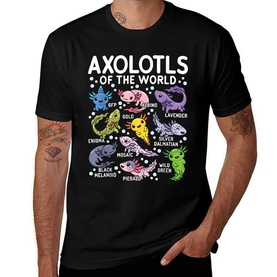 Axolotls Of The World Cute Kawaii Axolotl Men Women Kids  Wrinkle-resistant T-Shirt