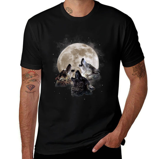 Three Wolves Howling at The Moon - Wolf Lover  Eco-friendly Material T-Shirt