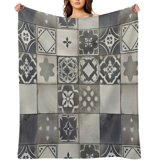 Vintage Geometric Tile Pattern Design Premium Throw Blanket