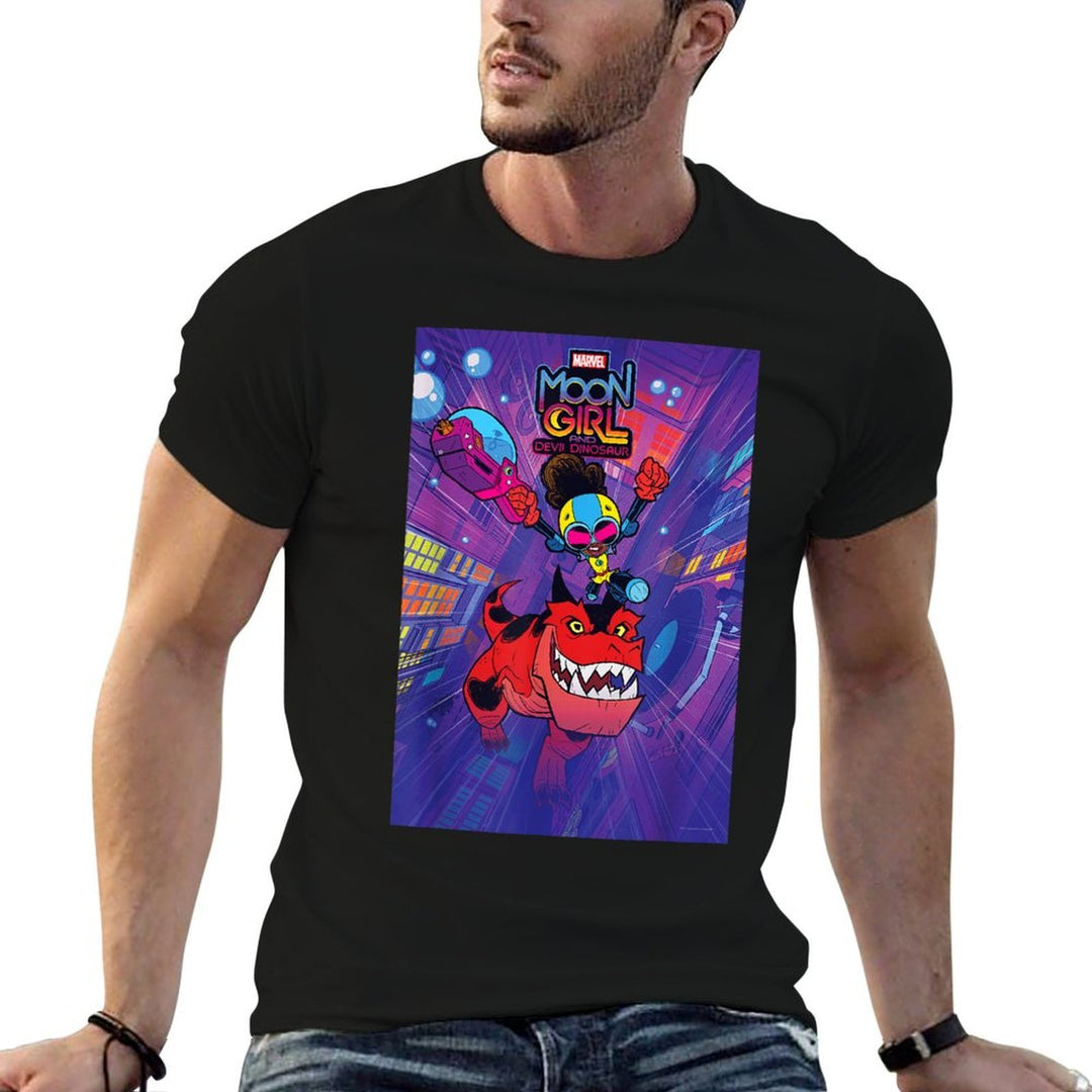 Marvel Moon Girl And Devil Dinosaur Series Poster And Logo  Ribbed Collar T-Shirt