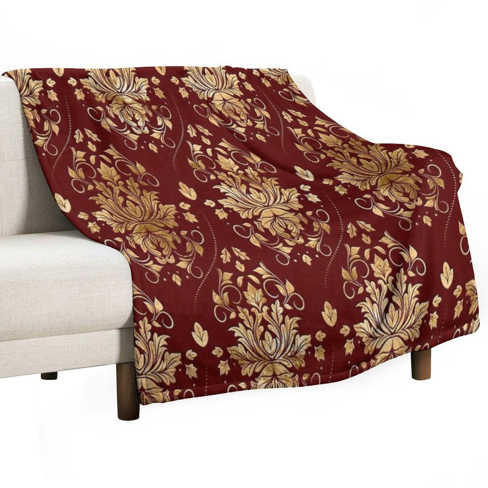 Oriental Vintage Damask Pattern - Red And Gold Lightweight Throw Blanket