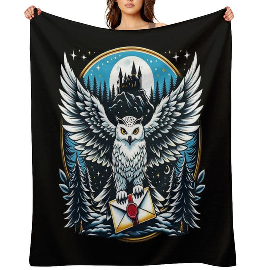 An Owl Messenger in A Mystical Night - Fantasy Travel-friendly Throw Blanket