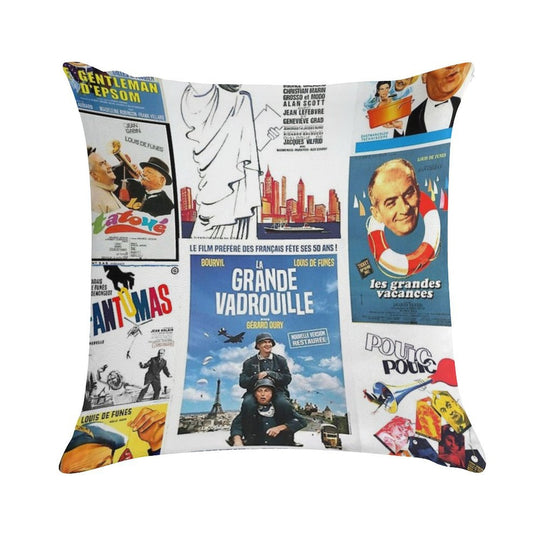 Louis De Funes Movie Poster Compilation Soft Style Accent Throw Pillow
