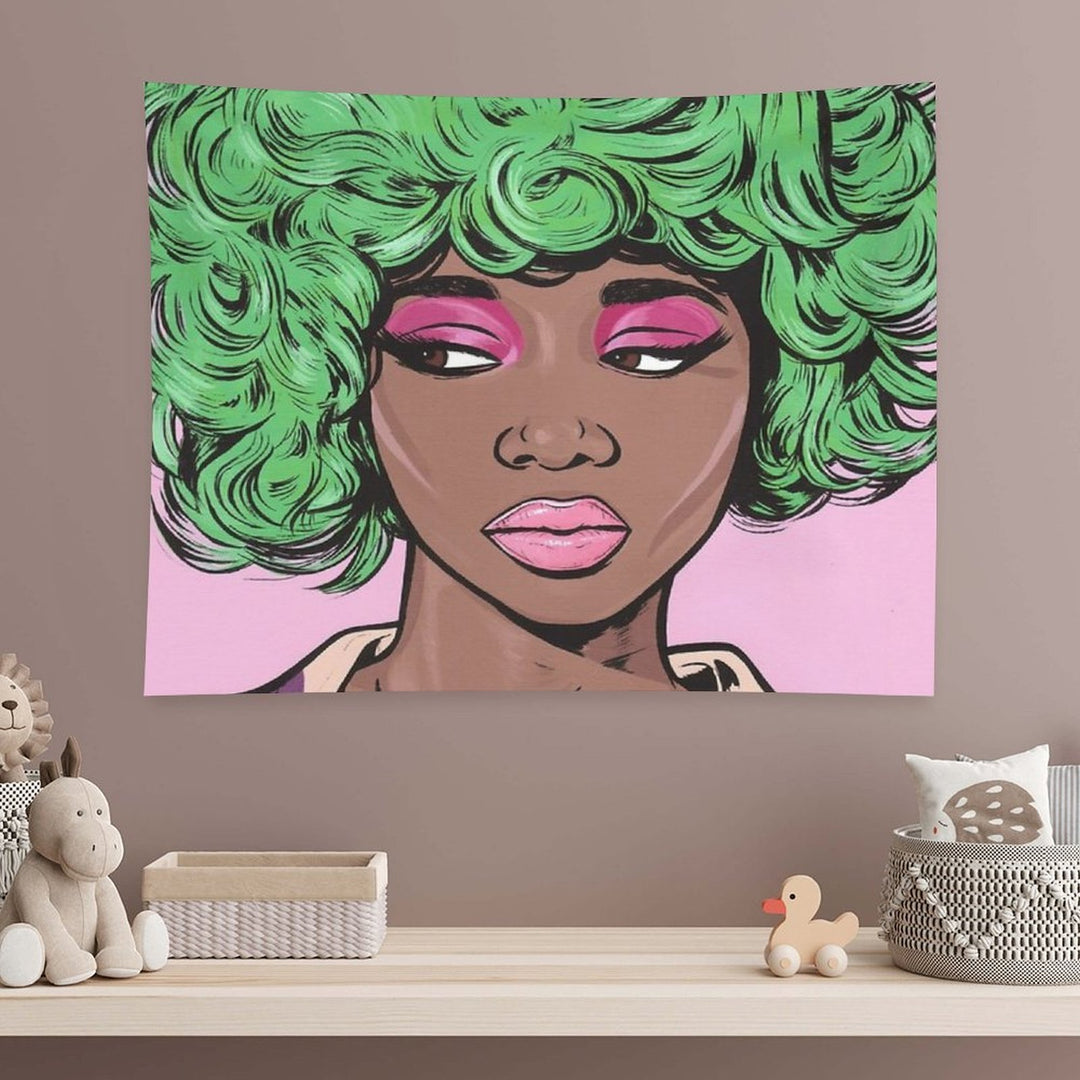 Green Haired Kawaii Comic Girl Tapestry