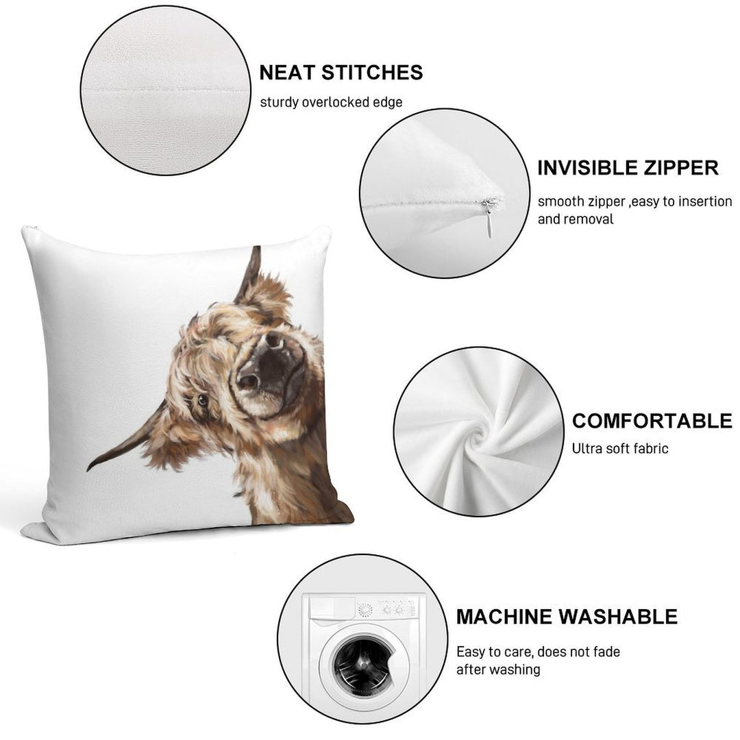 Sneaky Highland Cow Soft Easy Maintenance Throw Pillow