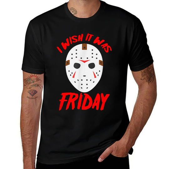 Halloween I Wish It Was Friday - Scary Hockey Mask  Slim-fit Cut T-Shirt