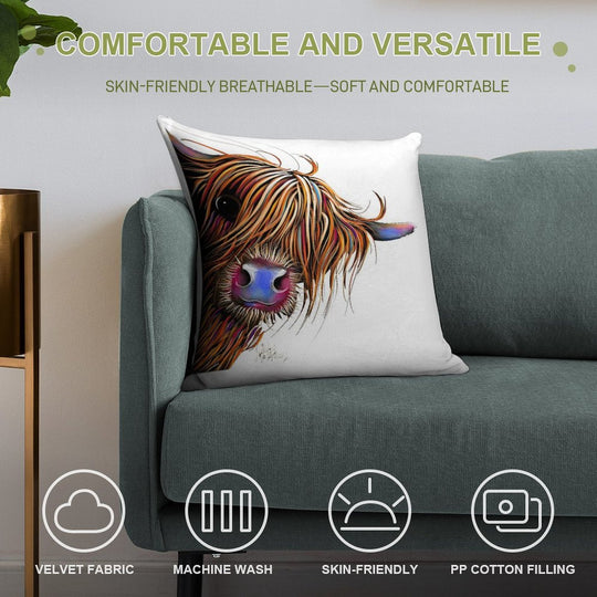 HiGHLaND CoW PRiNT SCoTTiSH ' SuGaR LuMP ' BY SHiRLeY MacARTHuR Soft Shrink-Resistant Throw Pillow