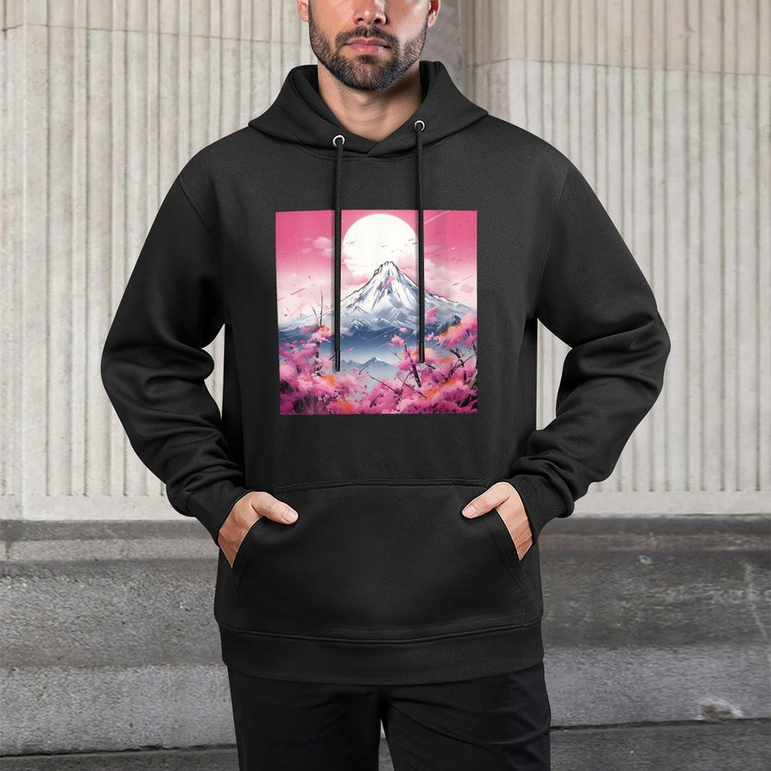 Sakura Reverie Japanese Petals Unfold in Twilight Peaks Adjustable Hood Hoodie