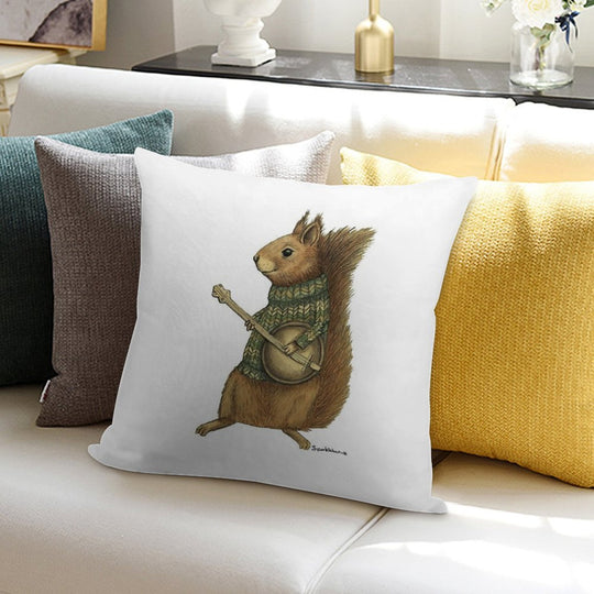 Squirrel with A Banjo Soft Reinforced Edging Throw Pillow