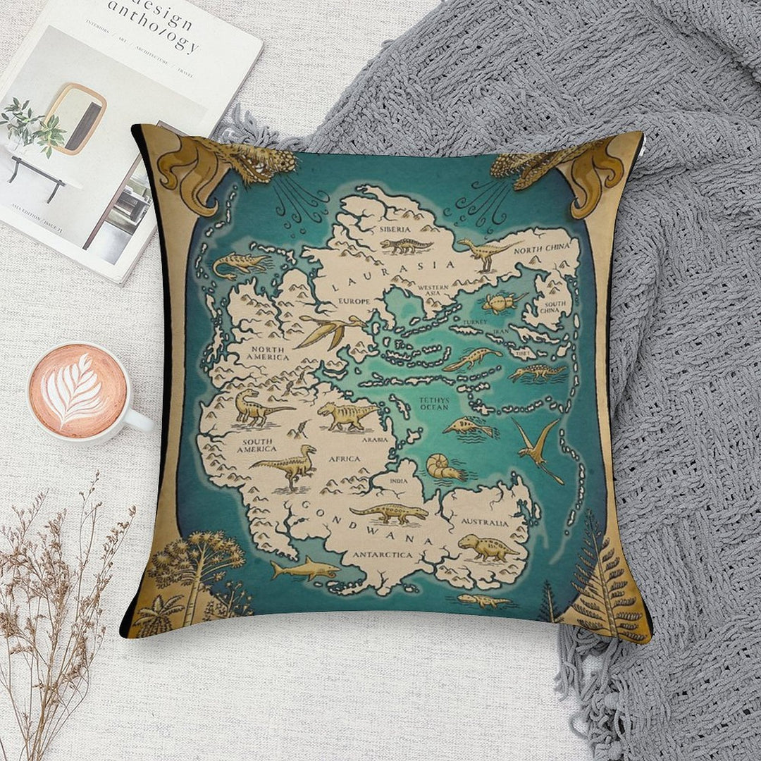 Map of The Supercontinent Pangaea Soft Shrink-Resistant Throw Pillow