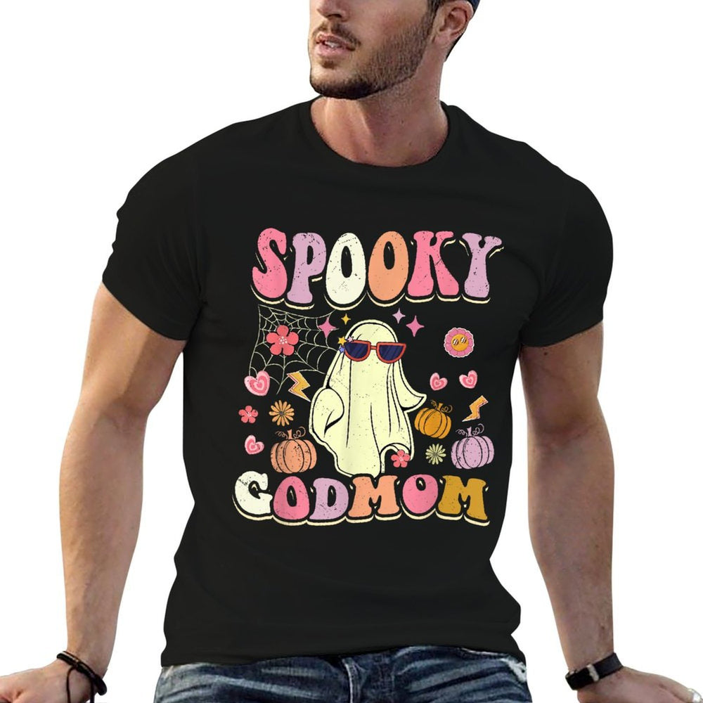 Spooky Godmom Groovy Ghost Halloween Funny Godmother  High-quality Stitching T-Shirt