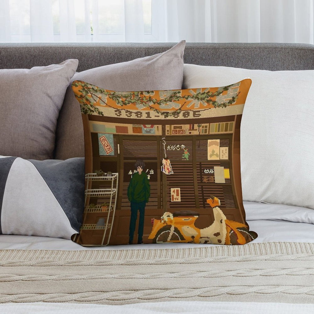 Japanese Storefront Soft High-Density Material Throw Pillow