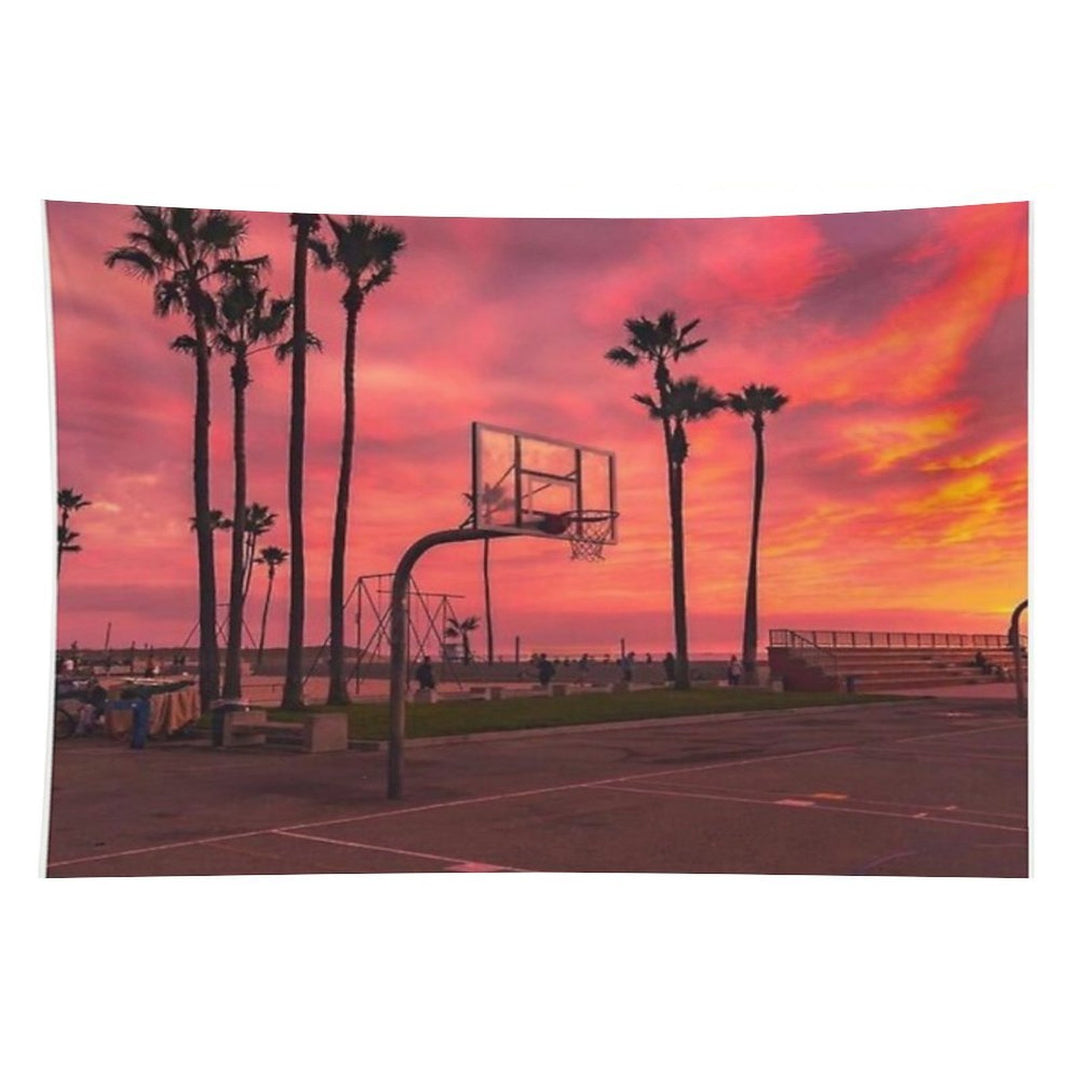 Basketballground And Purple Sunset Tapestry