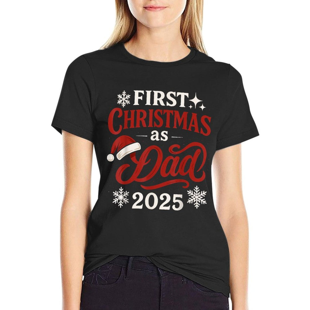 First Christmas As Dad 2025, Christmas with Santa Hat  Heathered Texture T-Shirt
