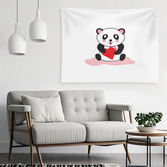 Cute Panda Holding A Heart Sticker Tapestry