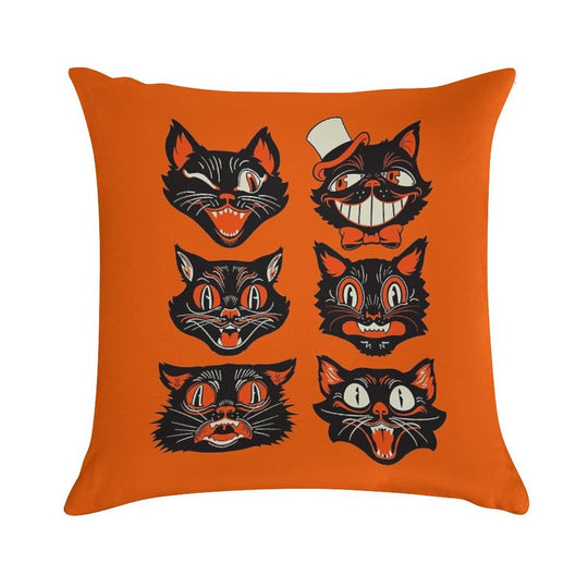 CTKR Studio Retro Style Vintage Inspired Halloween Black Cat by Face Collection Soft Fade-Resistant Throw Pillow
