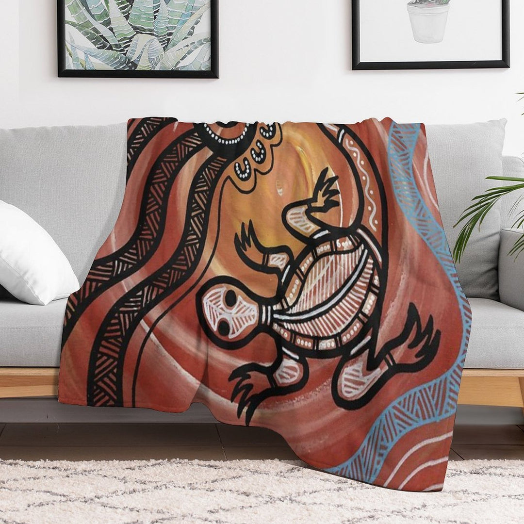 Authentic Aboriginal Art - Lizard Velvety-soft Throw Blanket