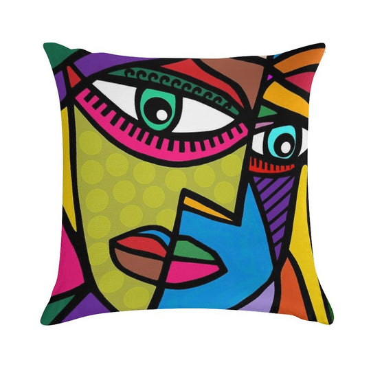 Funky Abstract Art Face with Dots And Stripes Soft Durable Construction Throw Pillow