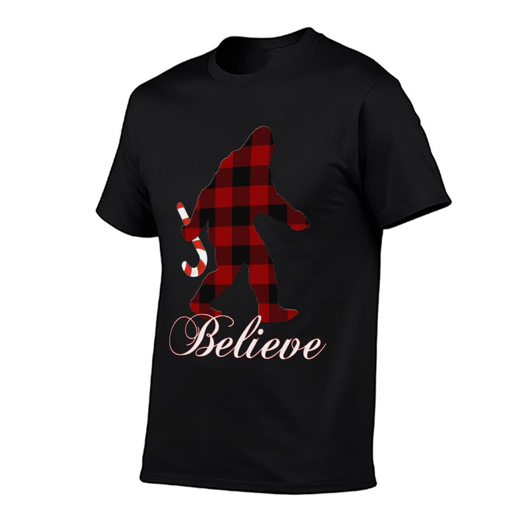 Bigfoot Believe Plaid Matching Family Christmas Pajamas  Oversized Silhouette T-Shirt