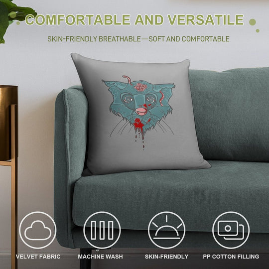 Zombie Frankenkitty Soft Skin-Friendly Throw Pillow
