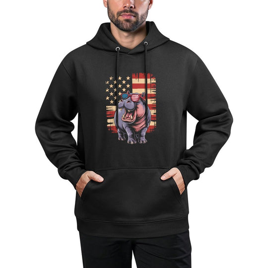 Hippo US America Men Women 4th of July Patriotic Adjustable Hood Hoodie
