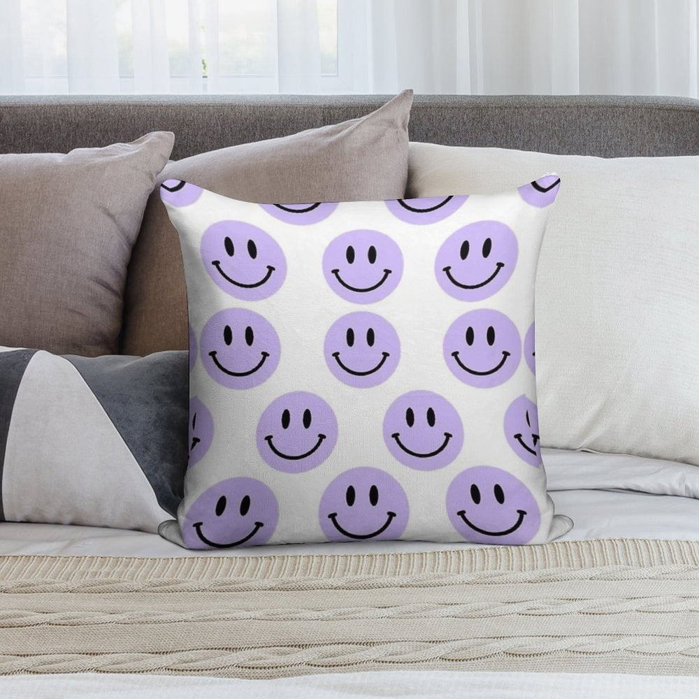 Purple Preppy Smile Print Soft Easy Maintenance Throw Pillow