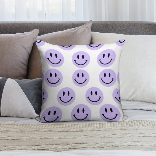 Purple Preppy Smile Print Soft Easy Maintenance Throw Pillow