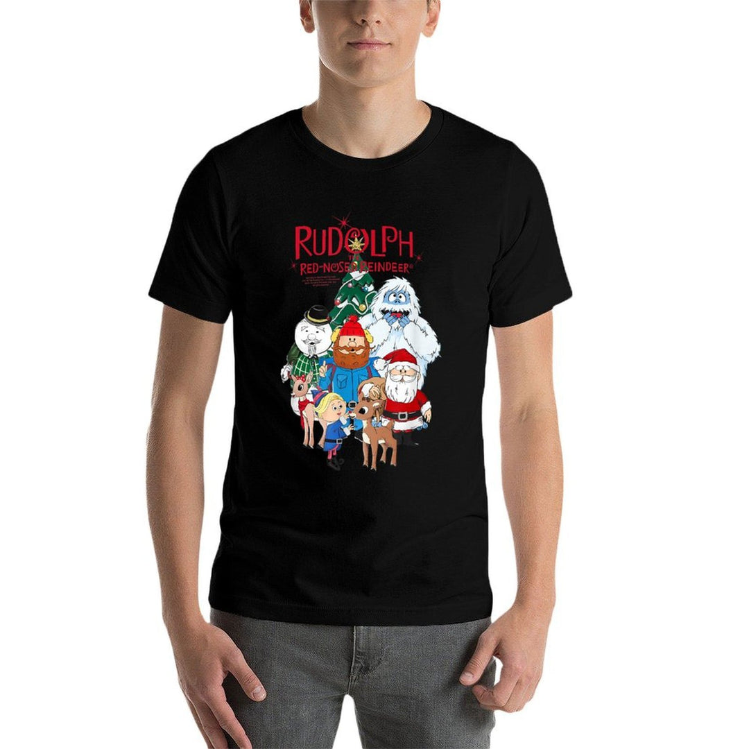 Rudolph Characters with Christmas Tree Retro Holiday  Quick-drying T-Shirt