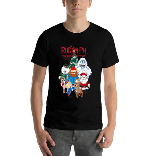 Rudolph Characters with Christmas Tree Retro Holiday  Quick-drying T-Shirt