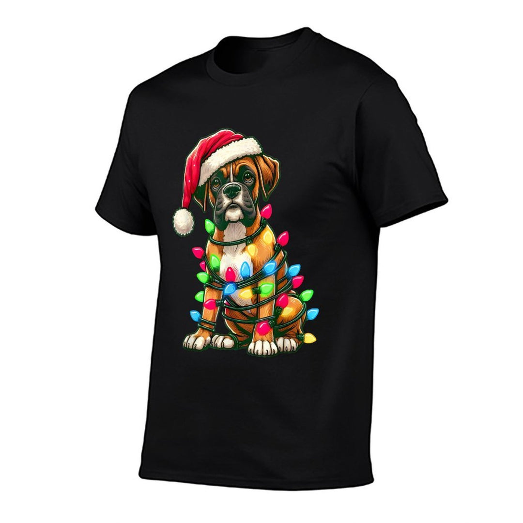 Merry Christmas Boxer Santa Christmas Lights Dog Xmas Tree Comfortable T-Shirt