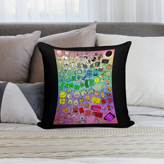 BFDI Inanimate Insanity All Characters (Rainbow) Soft Short Plush Fabric Throw Pillow