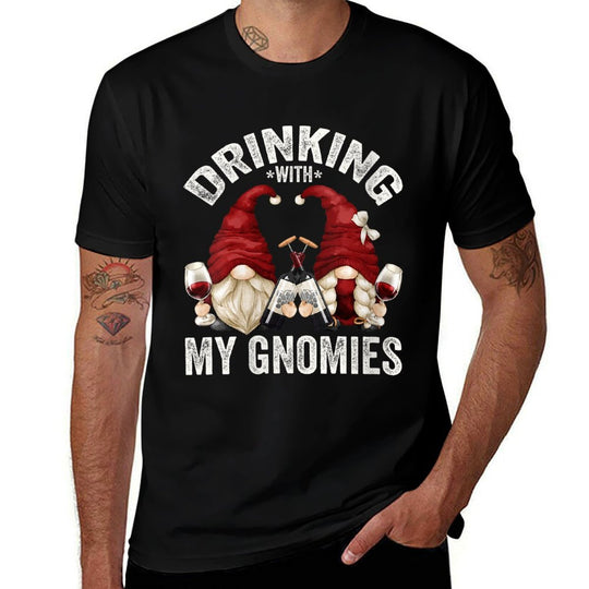 Womens Cute Wine Gnomes Loves Drinking With My Gnomies Funny Gnome  Breathable T-Shirt