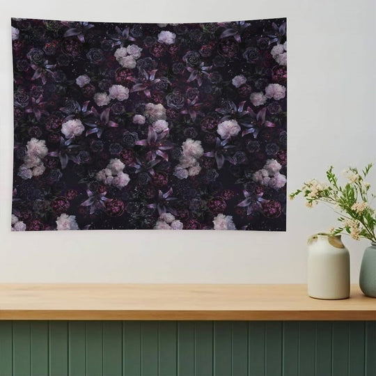 Midsummer Nights Dream #Dark Floral #Midnight #Black #Rose #Night Tapestry