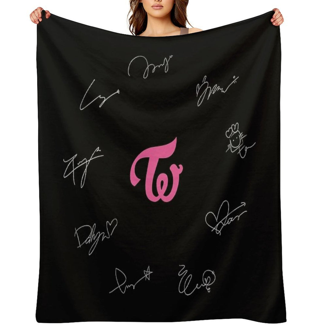 Twice Autographs with Logo (White) Travel-friendly Throw Blanket