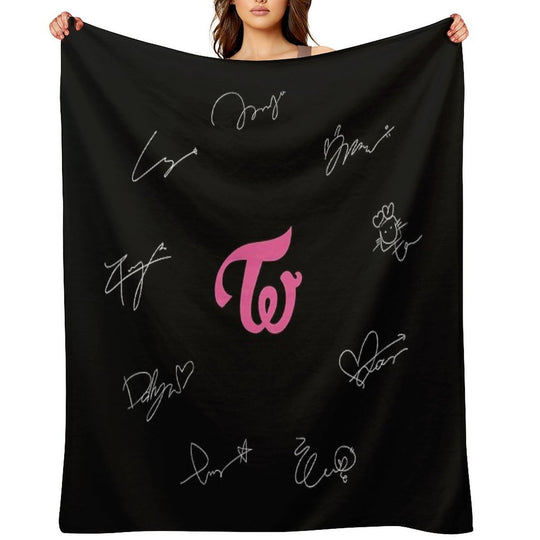 Twice Autographs with Logo (White) Travel-friendly Throw Blanket