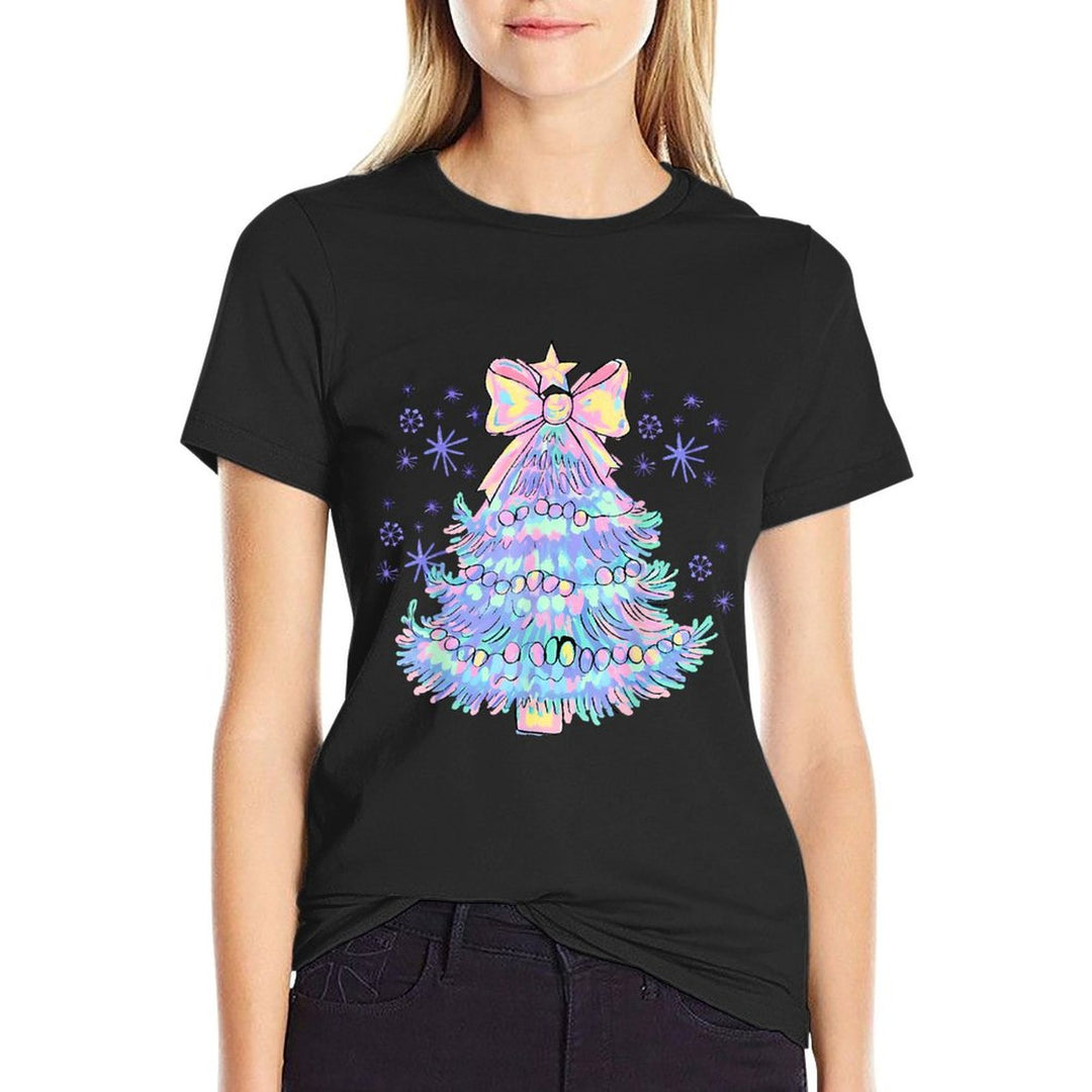 Snowflake Coquette Bow Christmas Xmas Tree Family Holiday  High-quality Stitching T-Shirt